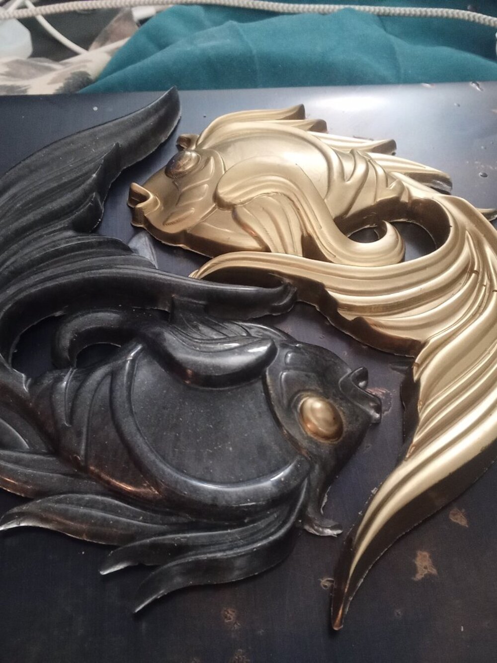 Handmade Gold and Black Koi Fish Wall Hanging